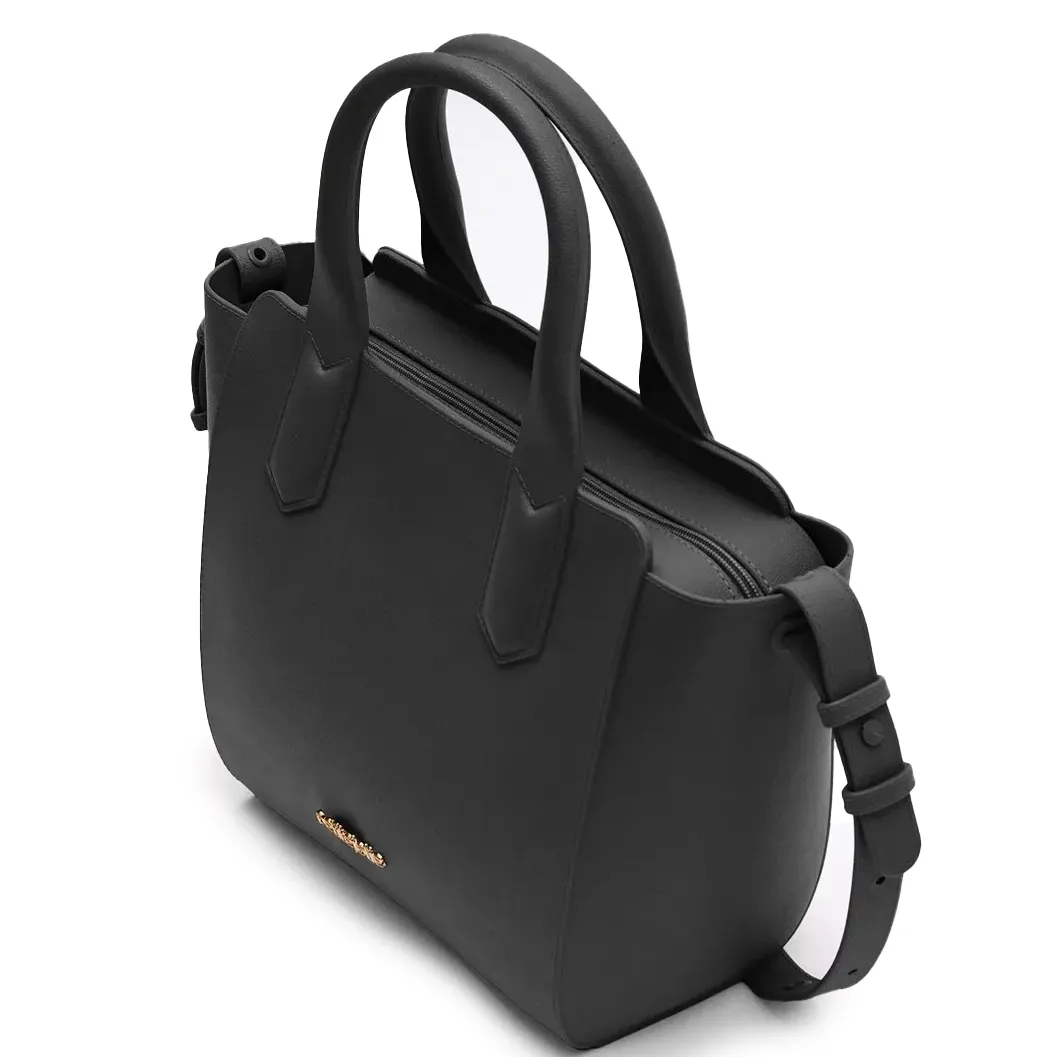 Bolsa feminina preta Petite Jolie Shappe III vista superior mostrando fecho e design